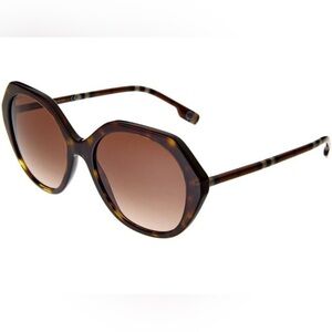 Burberry Vanessa 55mm Tortoise Geometric Sunglasses, Dark Havana color